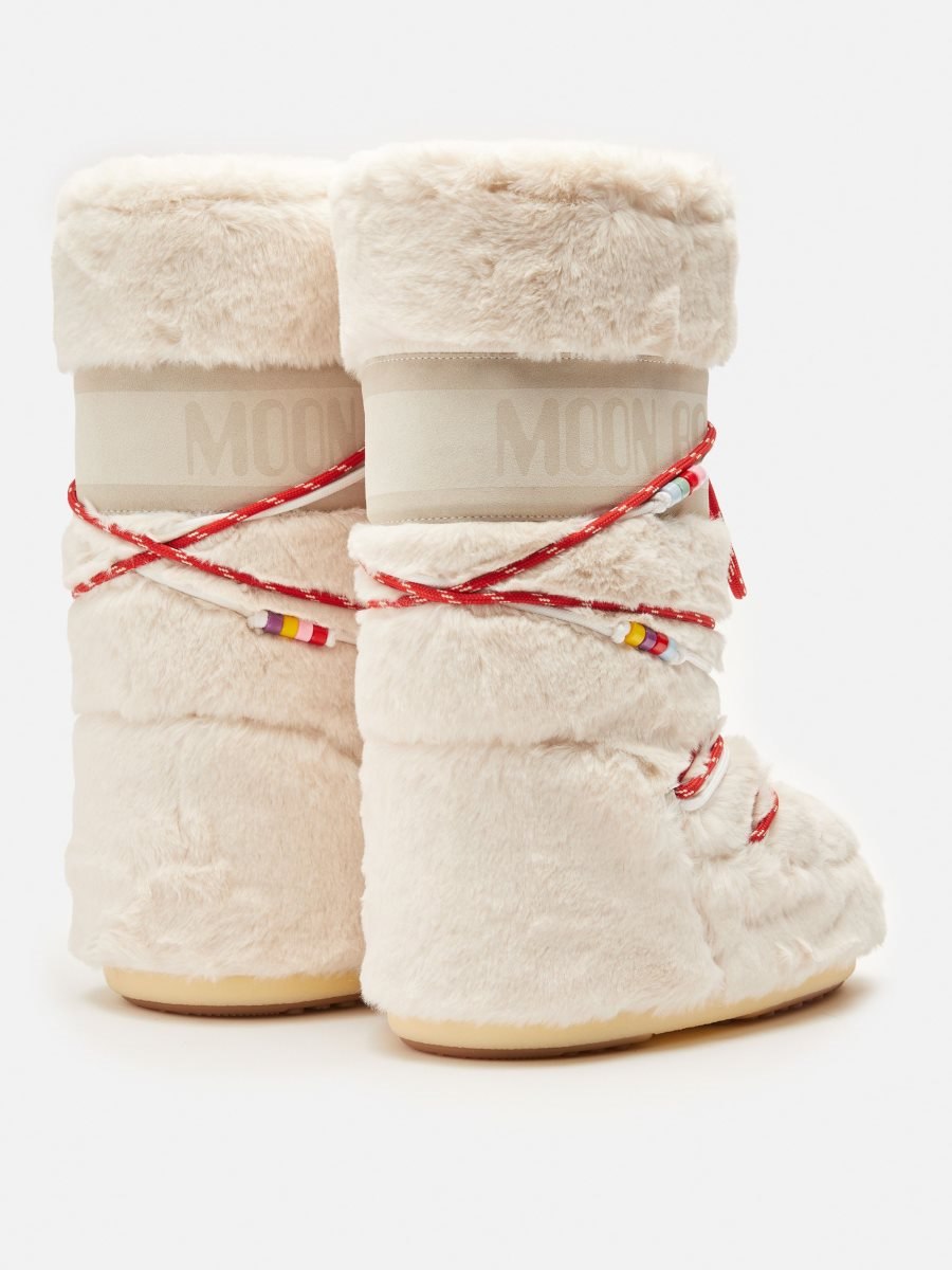 Moon Boot ICON FAUX-FUR BEADS BOOTS - WHITE